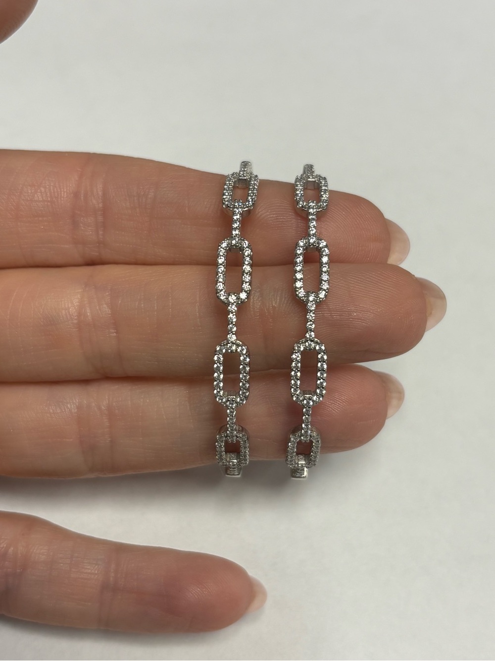 Suzy Levian Sample Sterling Silver White CZ Link Large Hoop Earrings
